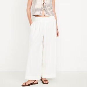 Old Navy Mid-Rise Linen-Blend Super Wide-Leg Palazzo Pants Size PETITE Small
